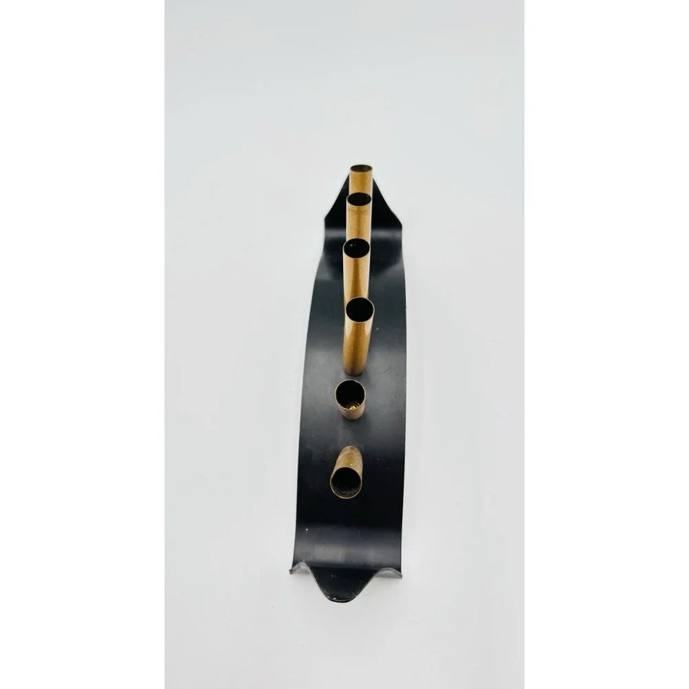 Vintage MCM Brass & Black Metal 6 Light Opera Candle Holder Candelabra